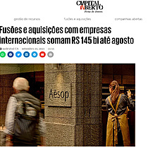 Fuses e aquisies com empresas internacionais somam R$ 145 bi at Agosto